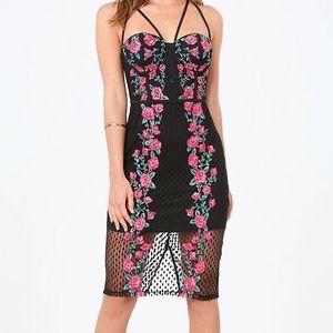 Bebe embroidered dot tulle midi dress